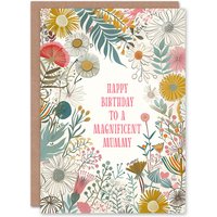Artery8 Women's Mummy Happy Birthday Card Modern Floral Wildflower Boho Elegant Botanical For Her Greeting Card in White