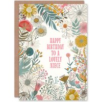 Artery8 Women's Niece Happy Birthday Card Modern Floral Wildflower Boho Elegant Botanical For Her Greeting Card in White