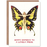 Artery8 Women's Niece Happy Birthday Card 1920's Art Nouveau Butterfly Woman Elegant Fun For Her Greeting Card in Yellow