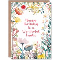 Artery8 Women's Auntie Happy Birthday Card Simple Elegant Wildflower Meadow Plants Flowers For Her Greeting Card in Pink