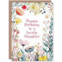 Artery8 Women's Daughter Happy Birthday Card Simple Elegant Wildflower Meadow Plants Flowers For Her Greeting Card in Pink