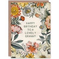 Artery8 Women's Granny Happy Birthday Card Flower Bouquet Peony Daisies Sunflowers Botanical For Her Greeting Card