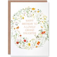Artery8 Women's Granddaughter Happy Birthday Card Simple Delicate Elegant Floral Circle Flowers & Plants Gardening For Her Greeting Card in White