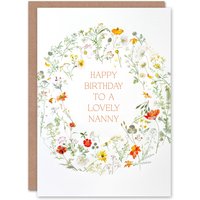 Artery8 Women's Nanny Happy Birthday Card Simple Delicate Elegant Floral Circle Flowers & Plants Gardening For Her Greeting Card in White