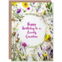 Artery8 Women's Grandma Happy Birthday Card Simple Spring Meadow Wildflowers Floral For Her Greeting Card in Green