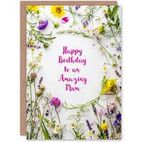 Artery8 Women's Mum Happy Birthday Card Simple Spring Meadow Wildflowers Floral For Her Greeting Card in Green