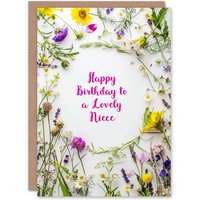 Artery8 Women's Niece Happy Birthday Card Simple Spring Meadow Wildflowers Floral For Her Greeting Card in Green