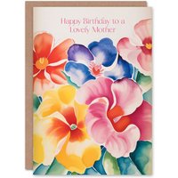 Artery8 Women's Mother Happy Birthday Card Watercolour Flowers Spring Floral Pastel Hibiscus Geranium Gardener For Her Greeting Card