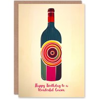 Artery8 Women's Cousin Happy Birthday Card Fun Funky Wine Bottle Party Red White For Her Greeting Card in Beige