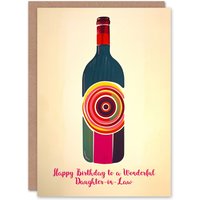Artery8 Women's Daughter In Law Happy Birthday Card Fun Funky Wine Bottle Party Red White For Her Greeting Card in Beige
