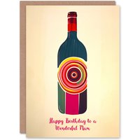 Artery8 Women's Mam Happy Birthday Card Fun Funky Wine Bottle Party Red White For Her Greeting Card in Beige