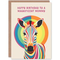 Artery8 Women's Mummy Happy Birthday Card Fun Rainbow Zebra Stripes Bauhaus Bright Funky For Her Greeting Card