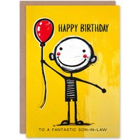 Artery8 Men's Happy Birthday Card to a Fantastic Son-in-Law Fun Colourful Balloon Boy Cheerful in Mustard