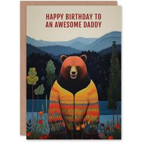 Artery8 Men's Happy Birthday Card to an Awesome Daddy Happy Hipster Hippie Bear Hippy Cardigan