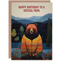 Artery8 Men's Happy Birthday Card to a Special Papa Happy Hipster Hippie Bear Hippy Cardigan