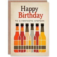 Artery8 Men's Happy Birthday Card to a Fantastic Stepson Craft Beer Lover Row of Bottles in Beige