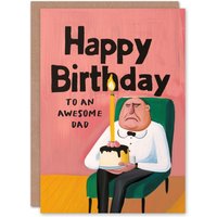 Artery8 Men's Happy Birthday Card to an Awesome Dad Grumpy Man Cake Fun Funny Humour in Pink