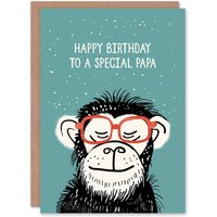 Artery8 Men's Happy Birthday Card to a Special Papa Cheeky Chimp Nerd Chimpanzee Monkey in Duck Egg Blue