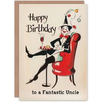Artery8 Men's Happy Birthday Card to a Fantastic Uncle Laughing French Clown Party in Beige