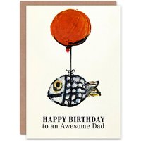 Artery8 Men's Happy Birthday Card to an Awesome Dad Fun Balloon Fish Fishing Fisherman Angler in Off-White