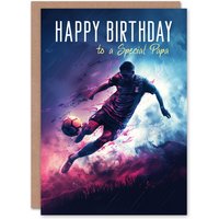 Artery8 Men's Happy Birthday Card to a Special Papa Football Lover Sport Footy Striker Soccer Goal in Purple