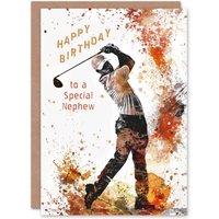 Artery8 Men's Happy Birthday Card to a Special Nephew Golf Lover Tee Shot Driver Swing Golfing in Orange