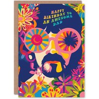 Artery8 Men's Happy Birthday Card to an Awesome Dad Hippy Flower Power Hippie 1960's Psychedelic Trippy