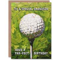 Artery8 Men's Happy Birthday Card to a Special Grandson Golf Lover Golfing Ball Tee Shot Par Pun Perfect in Green