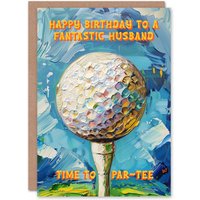 Artery8 Men's Happy Birthday Card to a Fantastic Husband Golfing Lover Golf Pun Party Par Tee Woods in Blue