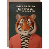 Artery8 Men's Happy Birthday Card to a Special Brother-in-Law Dapper Tiger Cool Hipster Fashion Fun in Grey