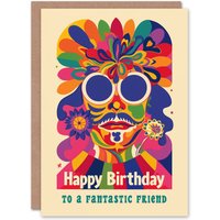 Artery8 Men's Happy Birthday Card to a Fantastic Friend Colourful Trippy Hippy Psychedelic Retro Hippie
