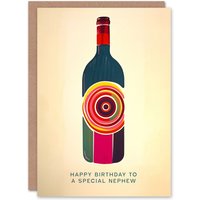 Artery8 Men's Happy Birthday Card to a Special Nephew Red White Wine Lover Art Bottle in Beige