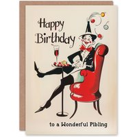 Artery8 Happy Birthday to a Wonderful Pibling Laughing French Clown Party Non Binary Gender Neutral Card in Beige
