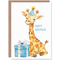 Artery8 Birthday Card Cute Giraffe Party Hat Cartoon Fun Kids Child For Son Daughter Girl Boy Happy Card in Yellow