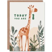 Artery8 1st Birthday Card Cute Fun Giraffe Today You Are Age 1 Year Old Child For Son Daughter Boy Happy Card in Green