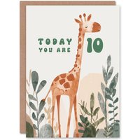 Artery8 10th Birthday Card Cute Fun Giraffe Today You Are Age 10 Year Old Child For Son Daughter Boy Happy Card in Green