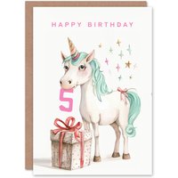 Artery8 5th Birthday Card Unicorn Stars Present Fun Kids Age 5 Year Old Child For Son Daughter Girl Boy Happy Card in White