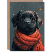 Artery8 Birthday Card Cute Black Labrador Pet Dog Puppy Red Scarf For Son Daughter Girl Boy Kids Happy Card