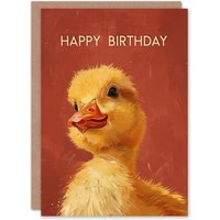 Artery8 Birthday Card Baby Duck Cute Duckling Painting Kids For Son Daughter Girl Boy Kids Happy Card in Red