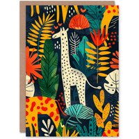 Artery8 Birthday Card Colourful Giraffe Jungle Plant Pattern For Son Daughter Girl Boy Kids Happy Card
