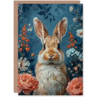 Artery8 Birthday Card Cute Bunny Rabbit & Spring Flowers For Son Daughter Girl Boy Kids Happy Card in Blue