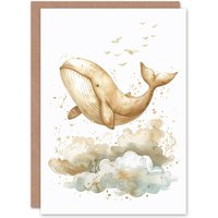 Artery8 Birthday Card Cute Whale Flying Birds Clouds For Son Daughter Girl Boy Kids Happy Card in Light Brown