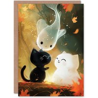 Artery8 Birthday Card Cute Cats Black White Kittens Ghost Fish For Son Daughter Girl Boy Kids Happy Card in Brown