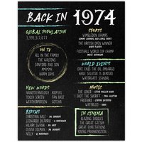 Artery8 Men's Wall Art Print 50th Birthday Anniversary Idea Chalk Board Aesthetic For Him Born in 1974 in Black | Size: W18" x H24"