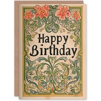 Artery8 Women's Birthday Card Vintage Arabesque Pattern Flowers For Her Gran Sister Niece Daughter Wife Greeting Card in Beige