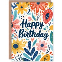 Artery8 Women's Birthday Card Bright Floral Boho Flower Pattern For Her Gran Sister Niece Daughter Wife Greeting Card