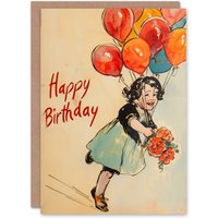 Artery8 Women's Birthday Card Happy Child Balloons & Flower Bouquet For Her Gran Sister Niece Daughter Wife Greeting Card in Beige