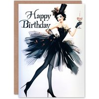 Artery8 Women's Birthday Card Cocktail Waitress Top Hat & Tulle Skirt For Her Gran Sister Niece Daughter Wife Greeting Card in Black