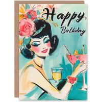 Artery8 Women's Birthday Card Enjoying Floral Summer Cocktails For Her Gran Sister Niece Daughter Wife Greeting Card in Blue
