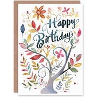 Artery8 Women's Birthday Card Flower Blooming Tree Watercolour For Her Gran Sister Niece Daughter Wife Greeting Card in White